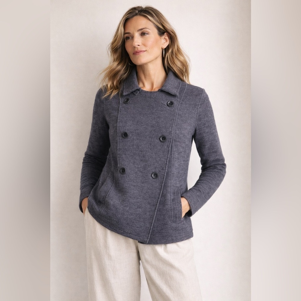 Eileen Fisher Womens Sweater Coat Sz PM Medium Petite Gray Merino Wool Jacket